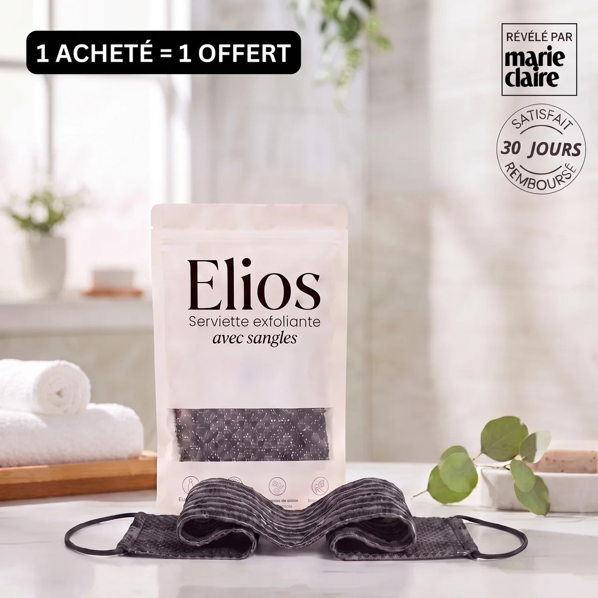 Serviette de douche exfoliante avec sangle ELIOS - Elios