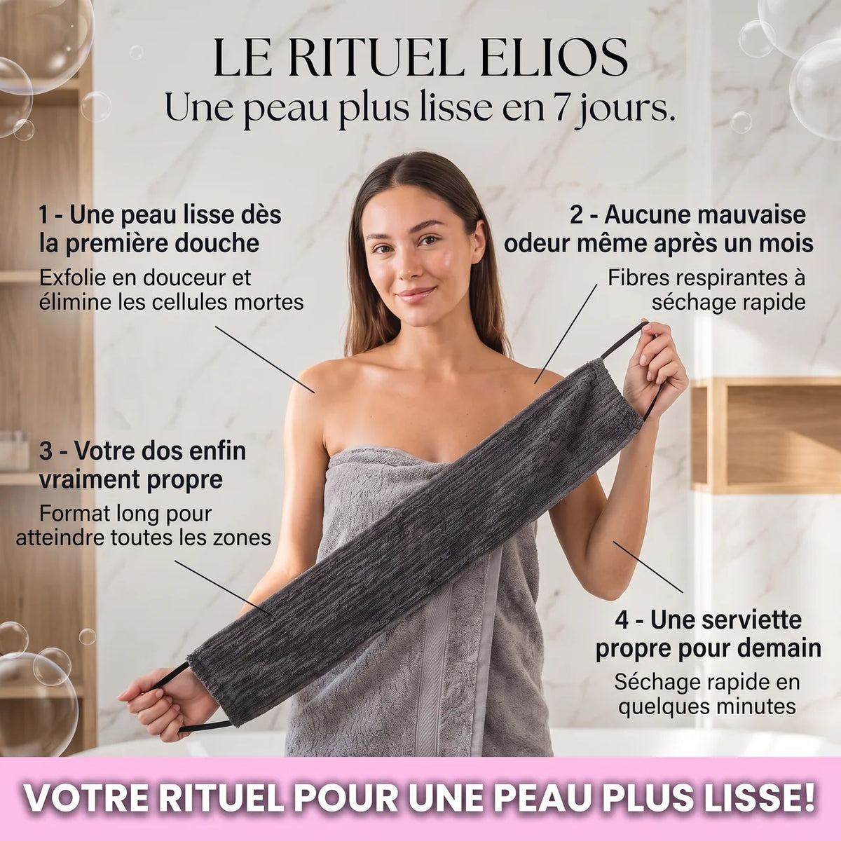 Serviette de douche exfoliante avec sangle ELIOS - Elios