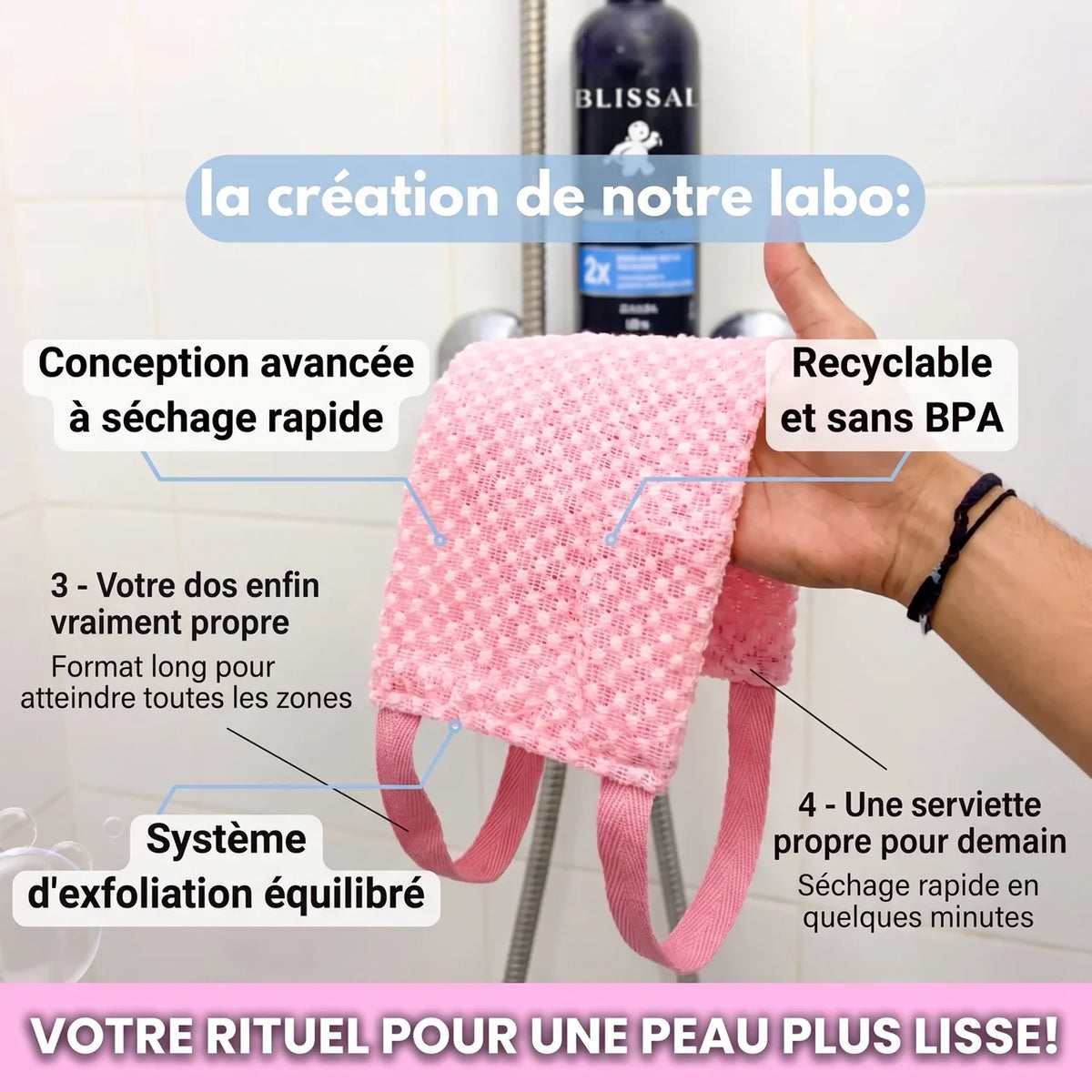 Serviette de douche exfoliante avec sangle ELIOS - Elios